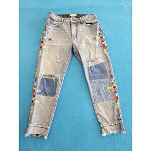 MM Vintage Boyfriend Jeans SZ 27 Fray Patchwork Embroidered Distressed Aztec